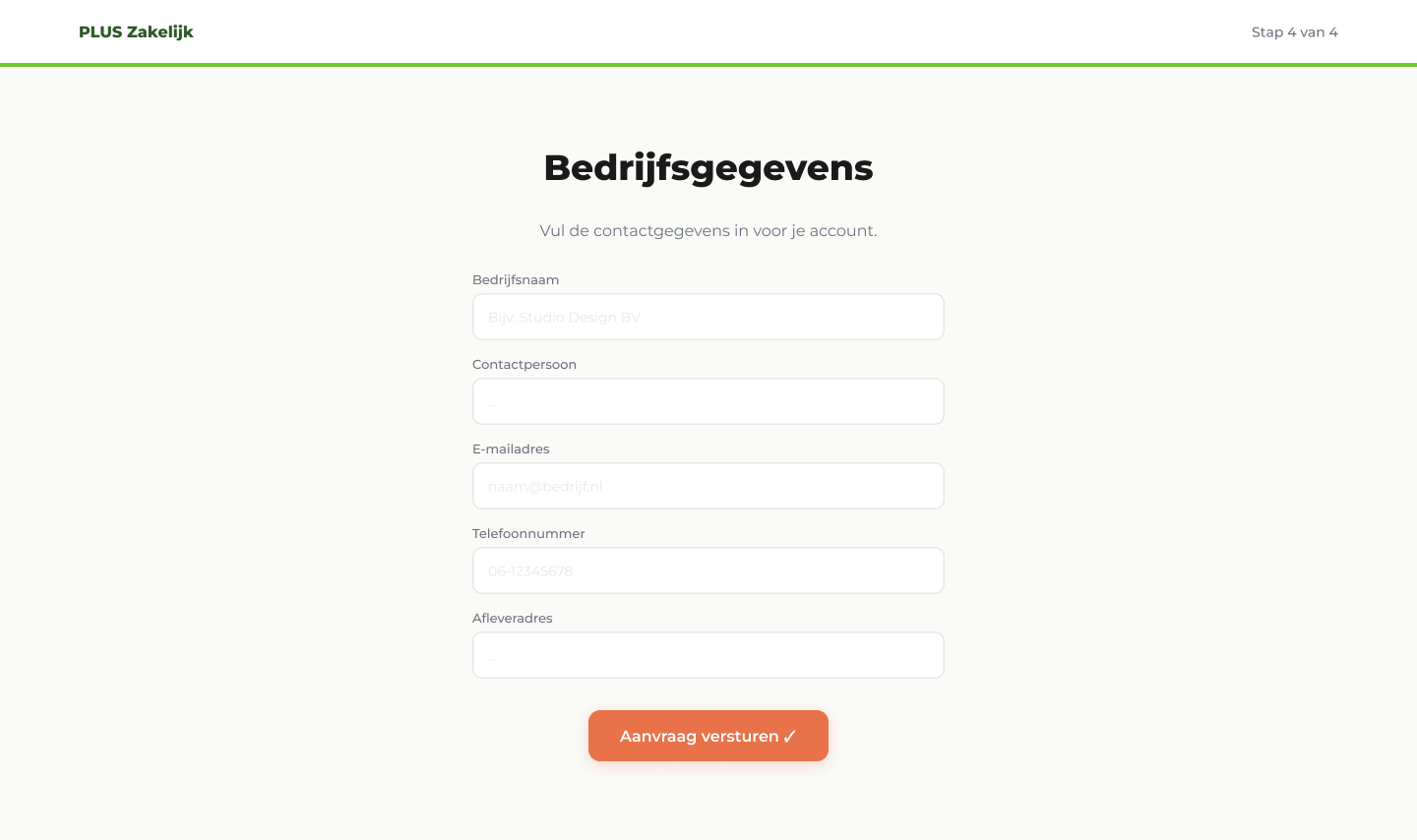 Figma-ontwerp onboarding stap 4, bedrijfsgegevens