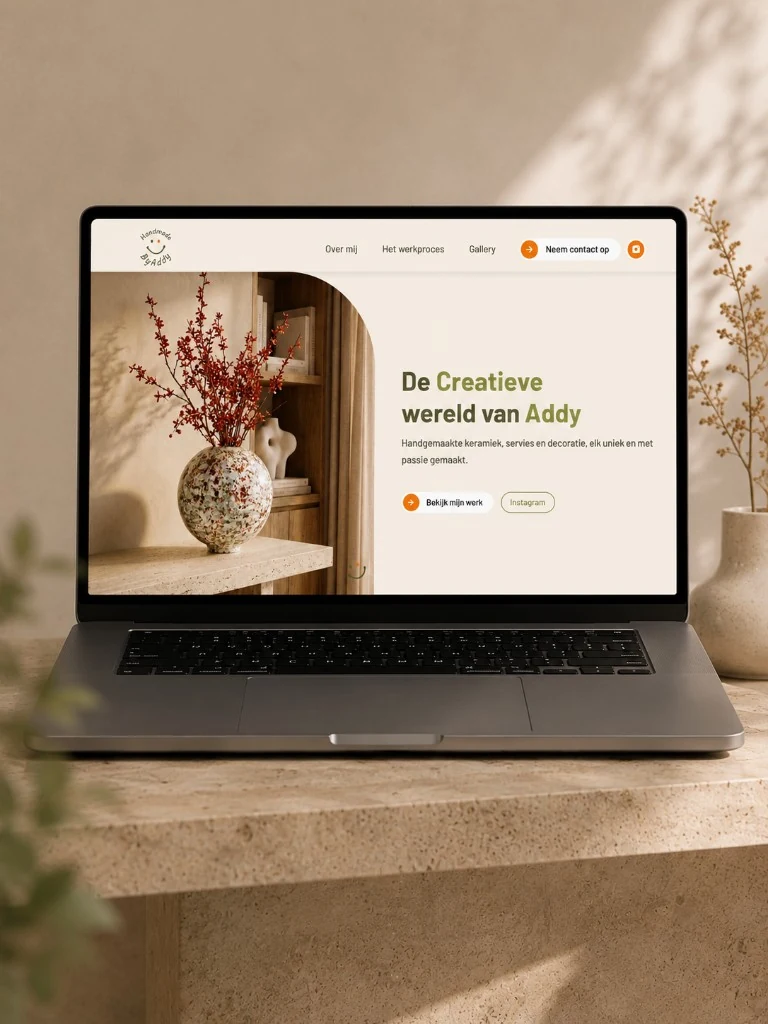 Handmade By Addy website mockup op laptop.