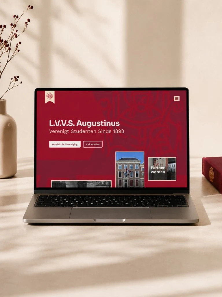 L.V.V.S. Augustinus studentenvereniging website mockup op laptop.